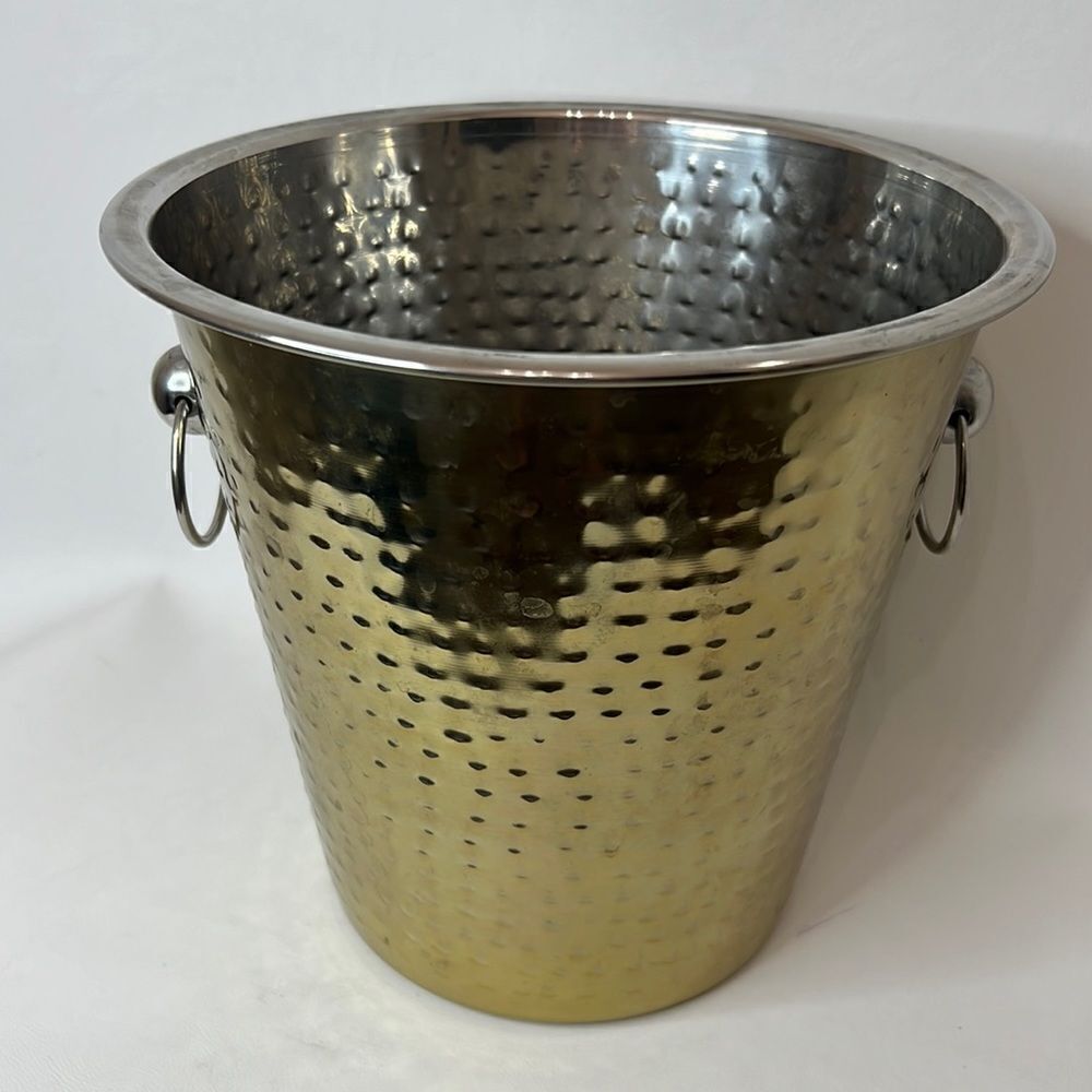 Wine Bucket Mixed Metal Silver Gold Outside 8 In Tall 8 1/2 In Round Bar Wine